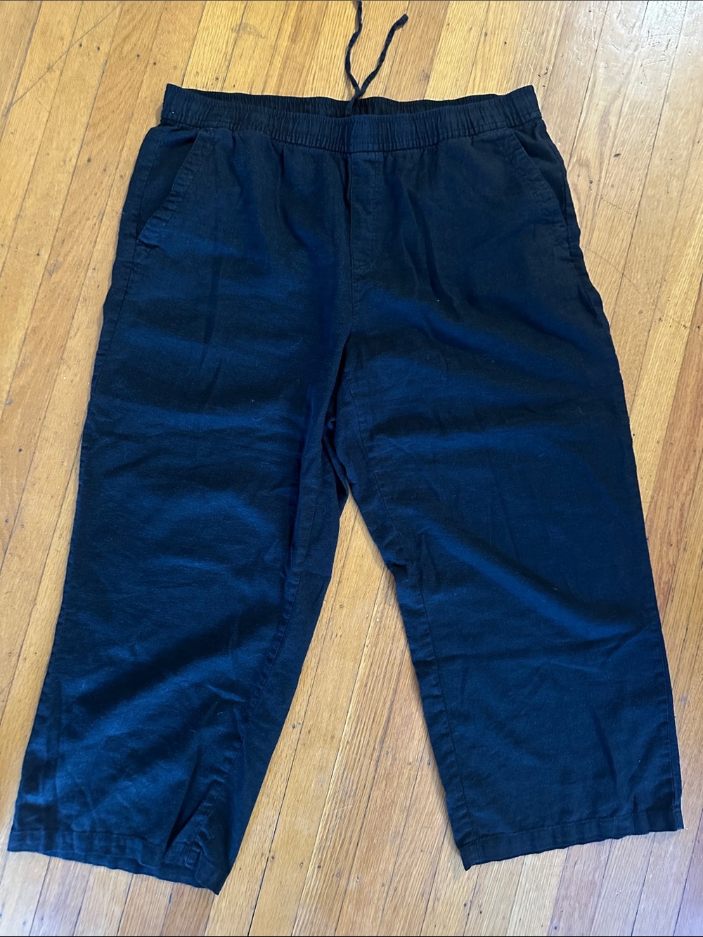 Casual Drawstring Wide-Leg linen Black Pants